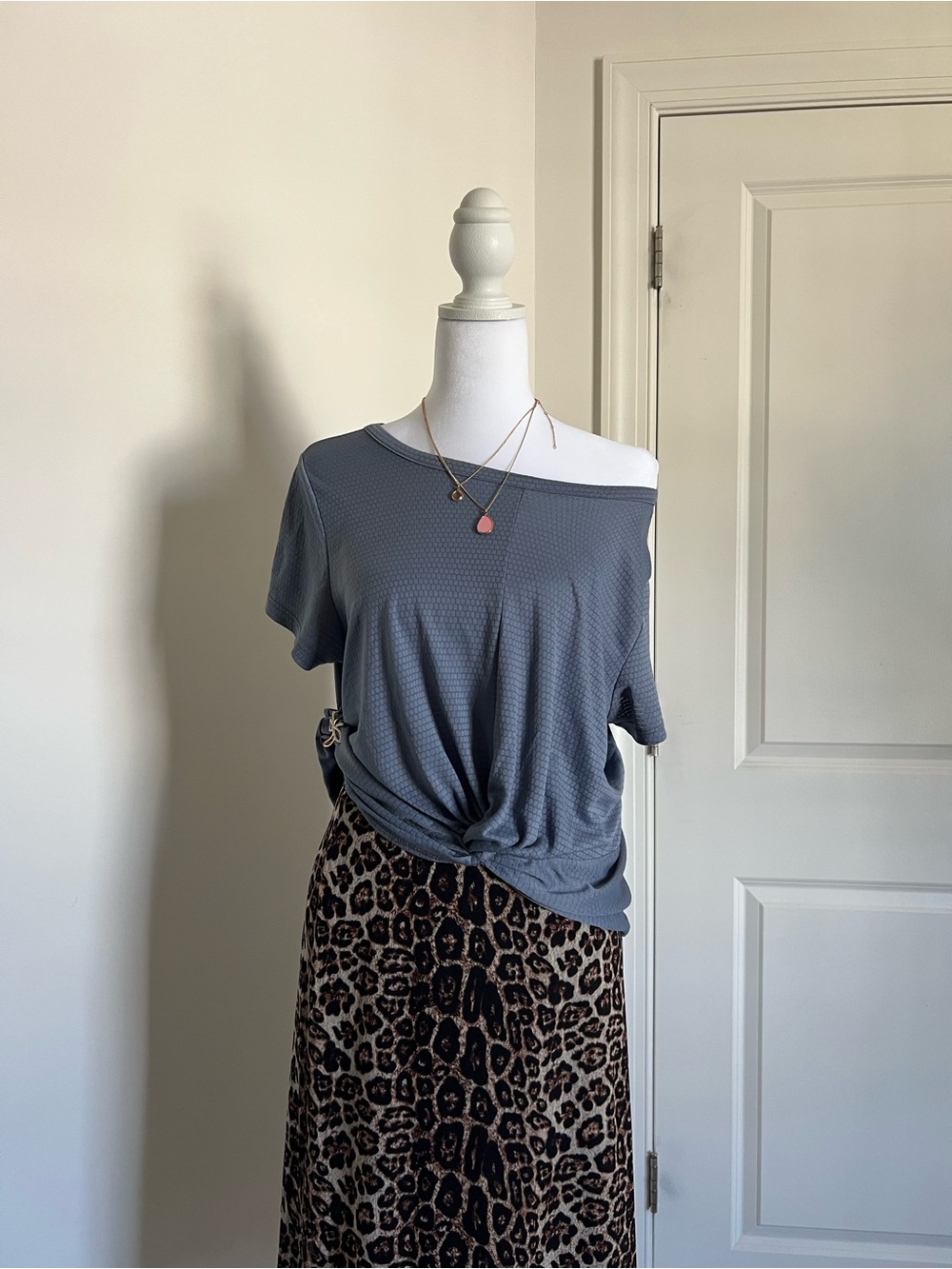 Women's Slate Gray Off-Shoulder Knot Front Top